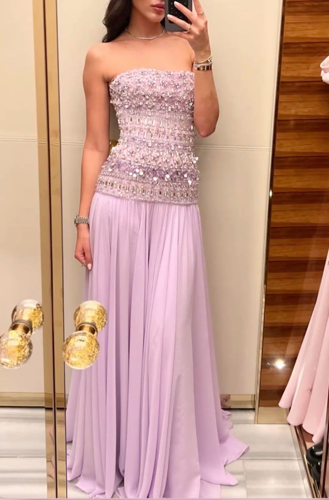 Gentle Lilac A Line Strapless Exquisite Beaded Chiffon Prom Dress Graduation Prom Dress DP6643