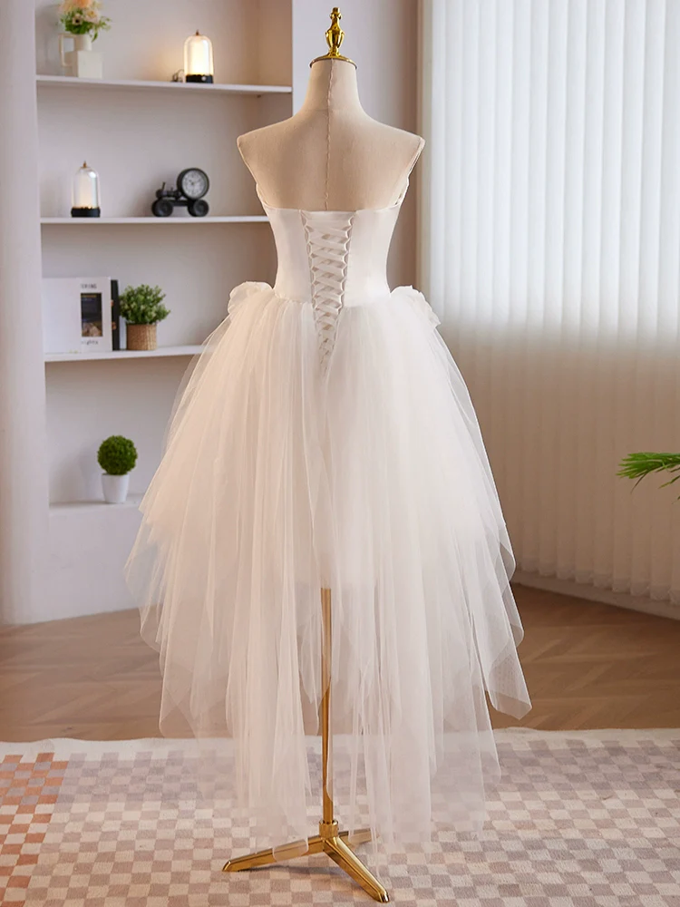 Unique White Tulle Satin Homecoming Dress Mini Prom Dress DP048