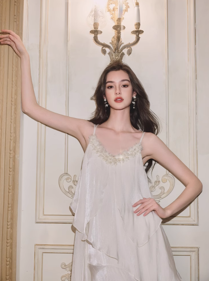 Flowy A Line Spaghetti Strap Beaded Chiffon Short Homecoming Dress Vacation Dress DP3644