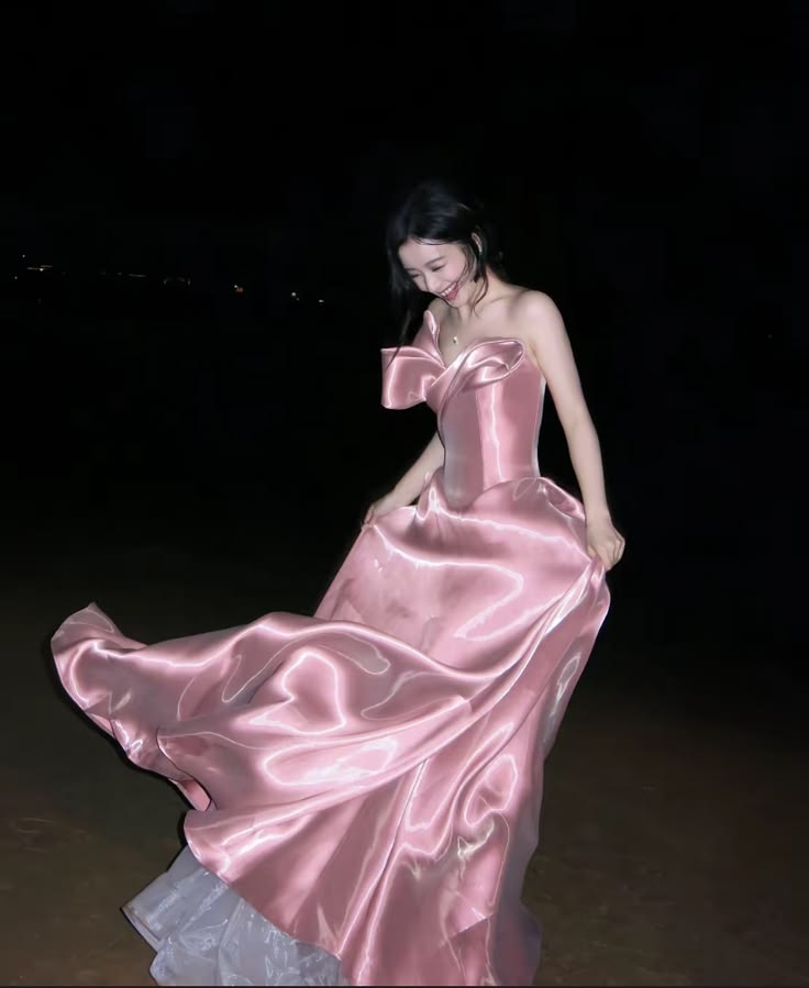 Pretty Pink A Line Strapless Satin Long Prom Dress Evening Dress DP7879