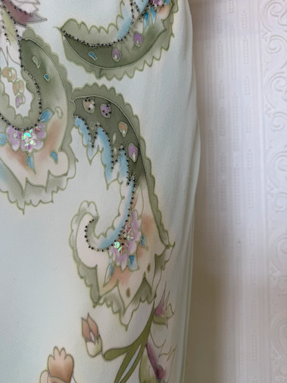 Vintage Light Green Print Floral Beaded Chiffon Prom Dress DP5172