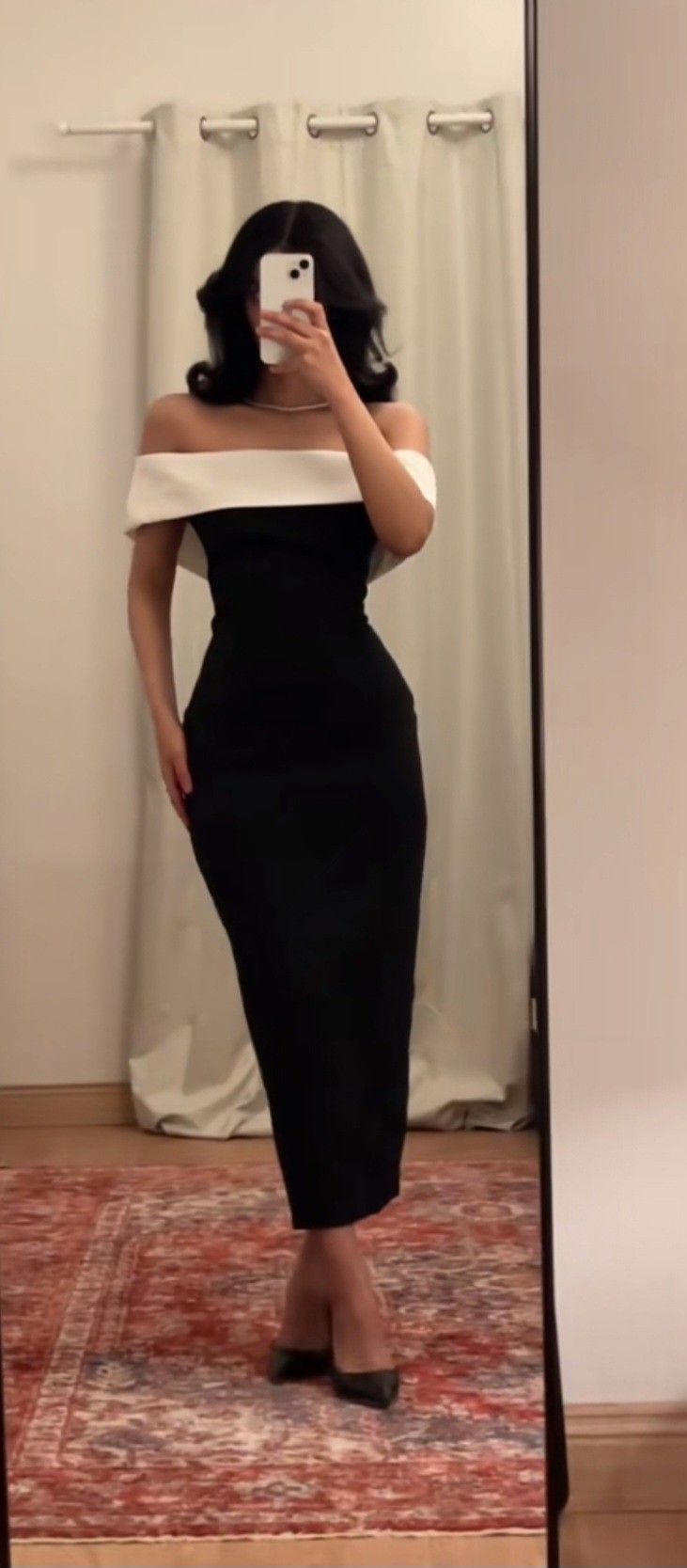 Classic Black-white Sheath Off the Shoulder Satin Prom Dress Evening Dress DP6714