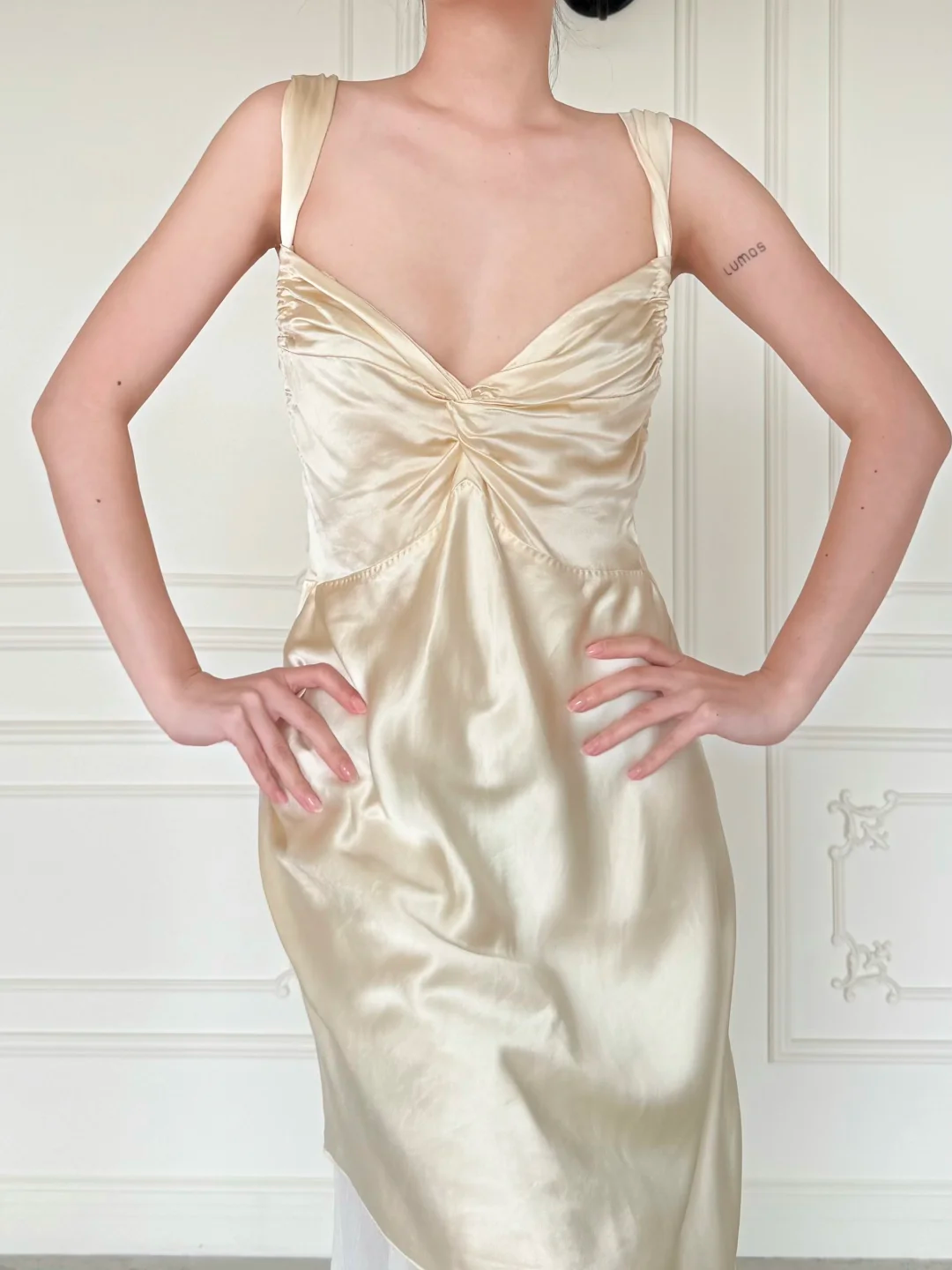 Gentle A Line Straps Light Apricot Satin Backless Short Prom Dress Homecoming Dress DP6452