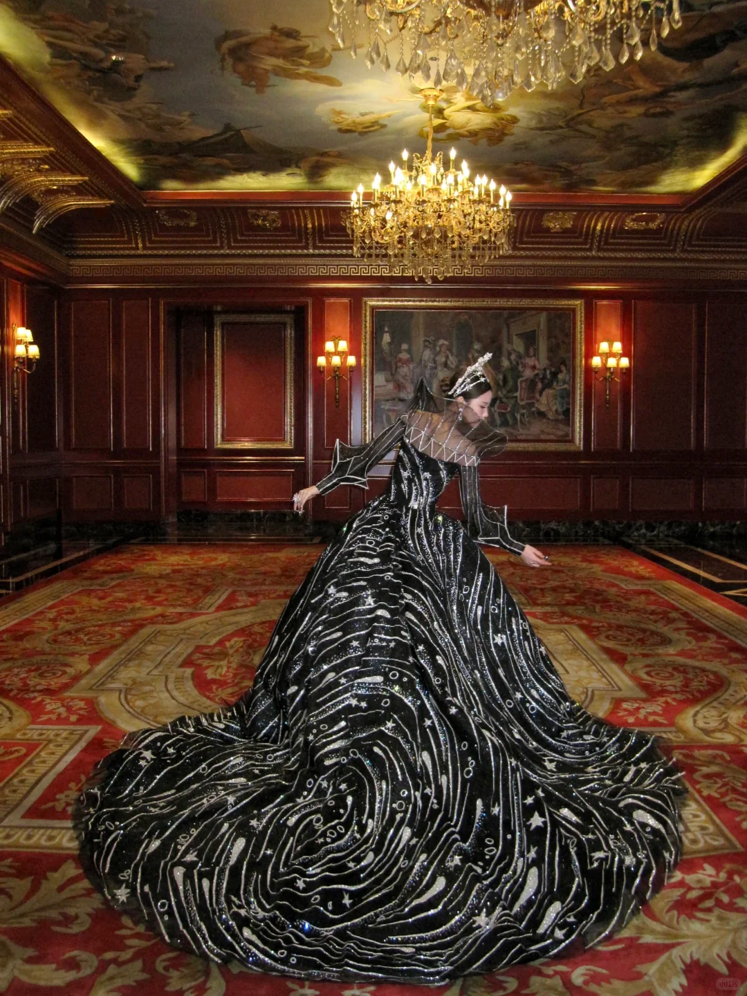 Luxurious Black Ball Gown Long Sleeve Shiny Sequin Long Prom Dress Evening Dress DP5381