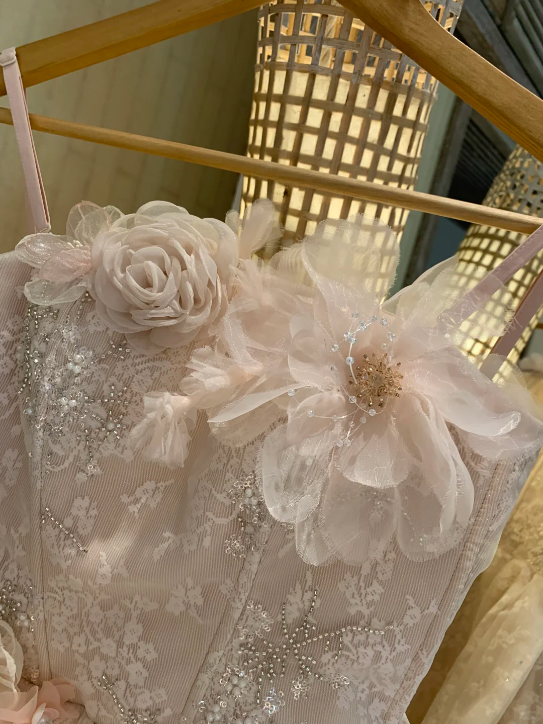 Light Pink A Line Floral Lace Tulle Short Prom Dress Homecoming Dress DP5469