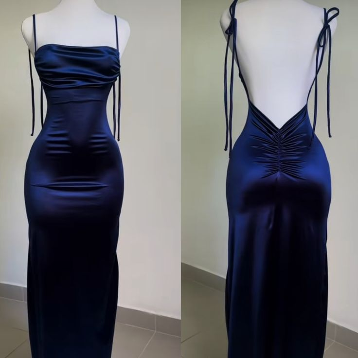 Sexy Straps Backless Navy Blue Prom Dress Length-Floor Evening Dress DP102