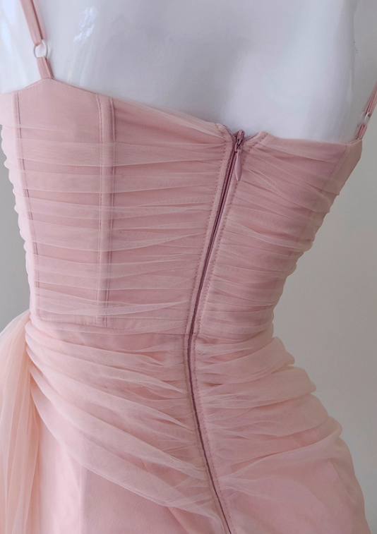 Fairy Pink Spaghetti Straps Tulle Birthday Short Prom Dress Homecoming Dress DP498