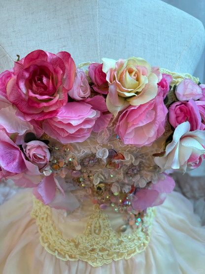 Princess Yellow Ball Gown 3D Floral Tulle Lace Long Prom Dress 16th Birthday Dress DP5388