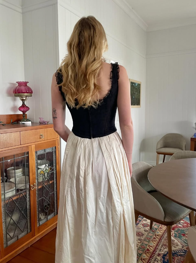 Simple A Line Strap Black Corset Champagne Satin Long Prom Dress Graduation Prom Dress DP2202