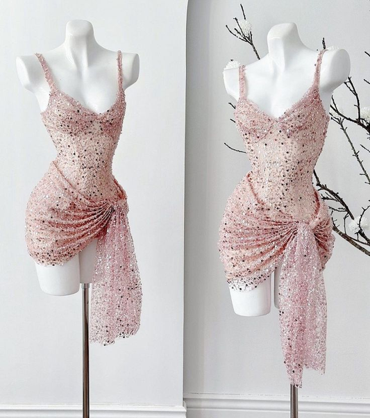 Charming Pink Bodycon Sequins Homecoming Dress Mini Party Dress DP572