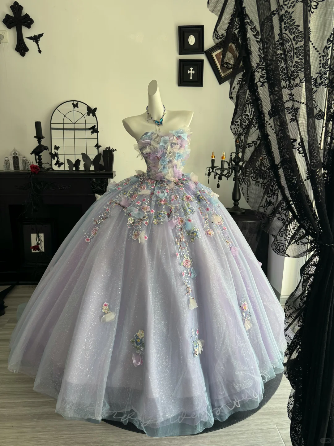 Lilac Ball Gown Sweetheart Neck Floral Tulle Prom Dress Quinceanera Dress DP6967