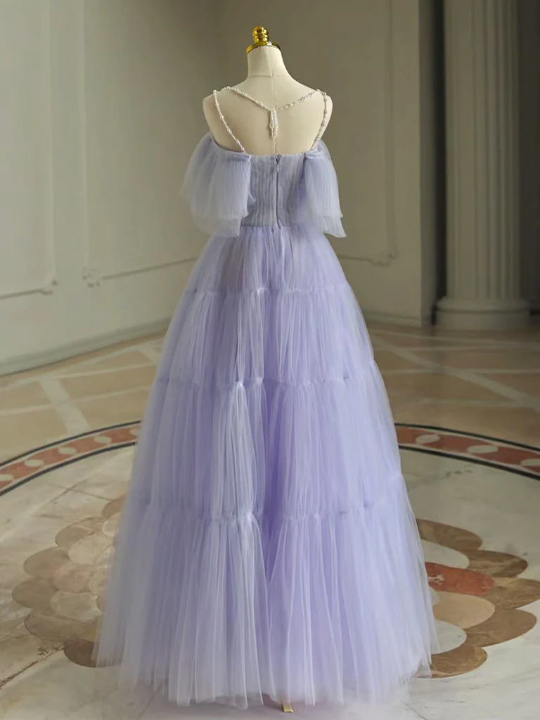 Elegant Purple Tulle Long Prom Dress Bridesmaid Dress DP425