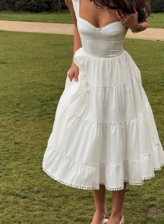 Simple A Line Spaghetti Straps White Satin Prom Dress Evening Dress DP6037