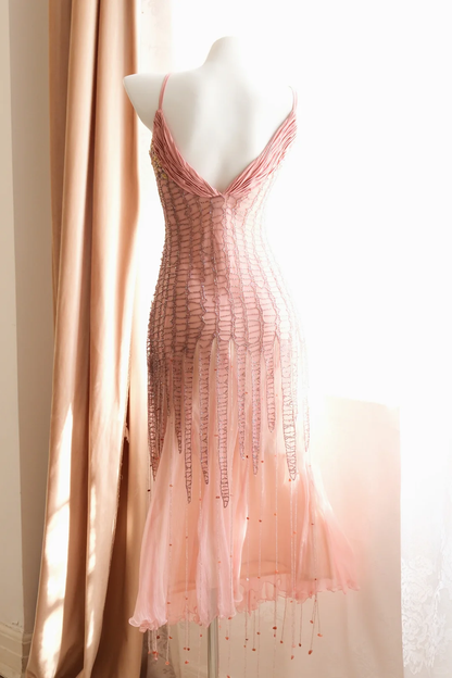 Vintage Pink A Line Exquisite Beaded Chiffon Short Prom Dress Homecoming Dress DP5436