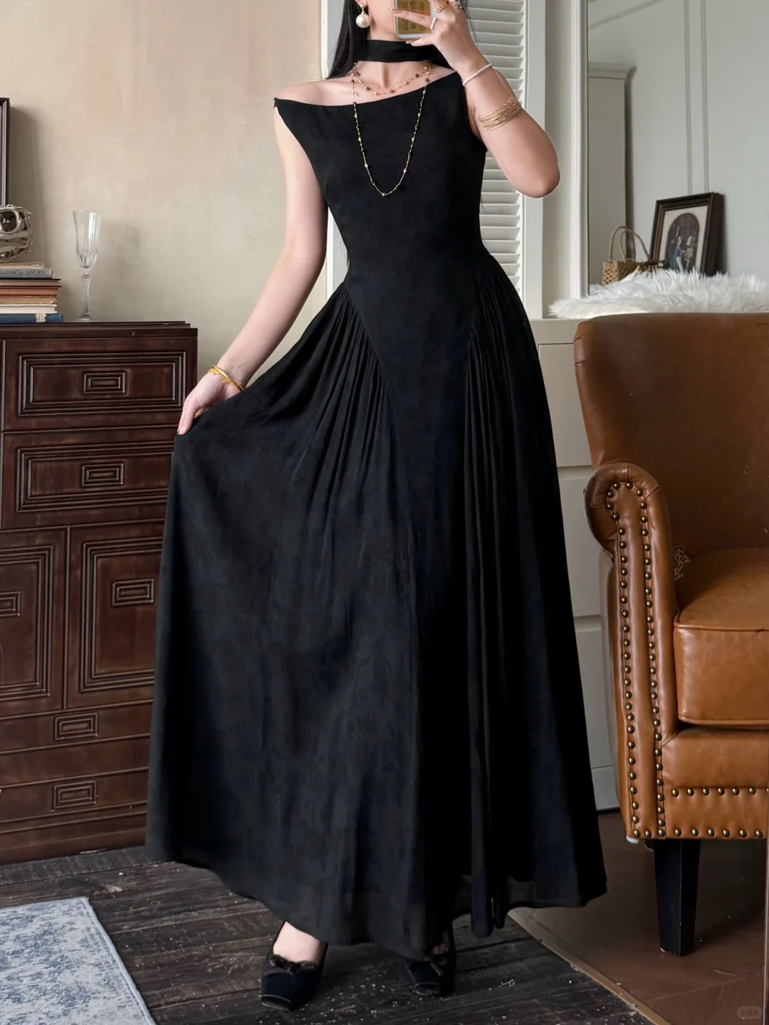 Classic Simple A Line Black Satin Long Prom Dress Evening Dress DP5647