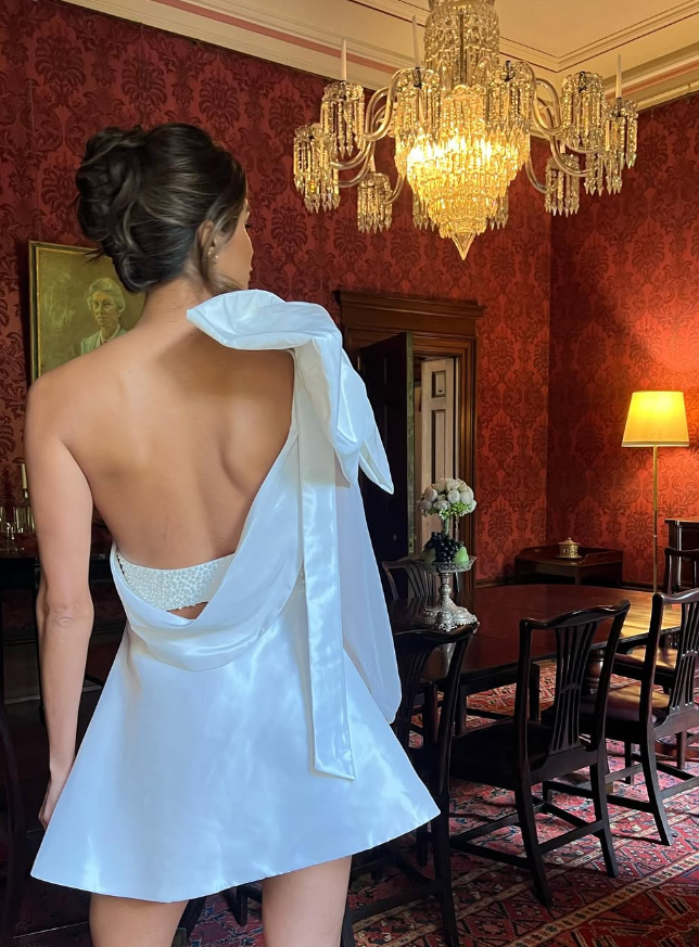 A Line One Shoulder Long Sleeve White Satin Short Homecoming Dress Birthday Dress DP1619