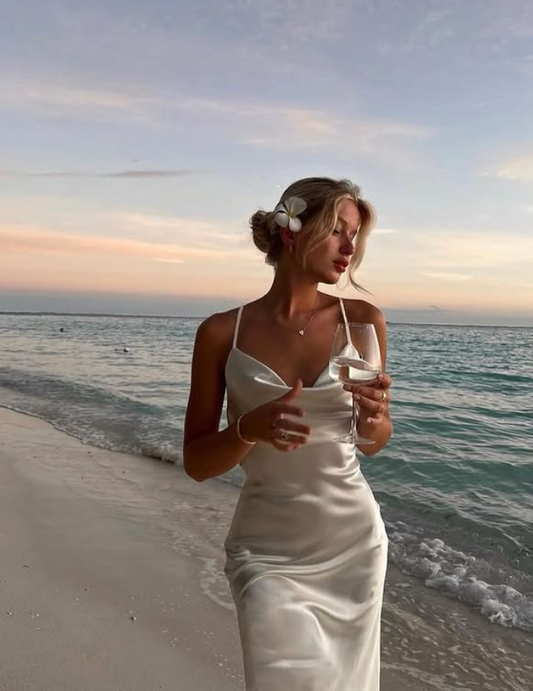 White Simple Sheath Spaghetti Strap Satin Homecoming Dress Cocktail Dress DP3853