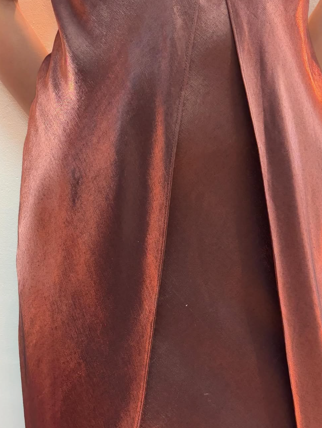 Vintage A Line Spaghetti Strap Beaded Brown Satin Prom Dress Evening Dress DP1779