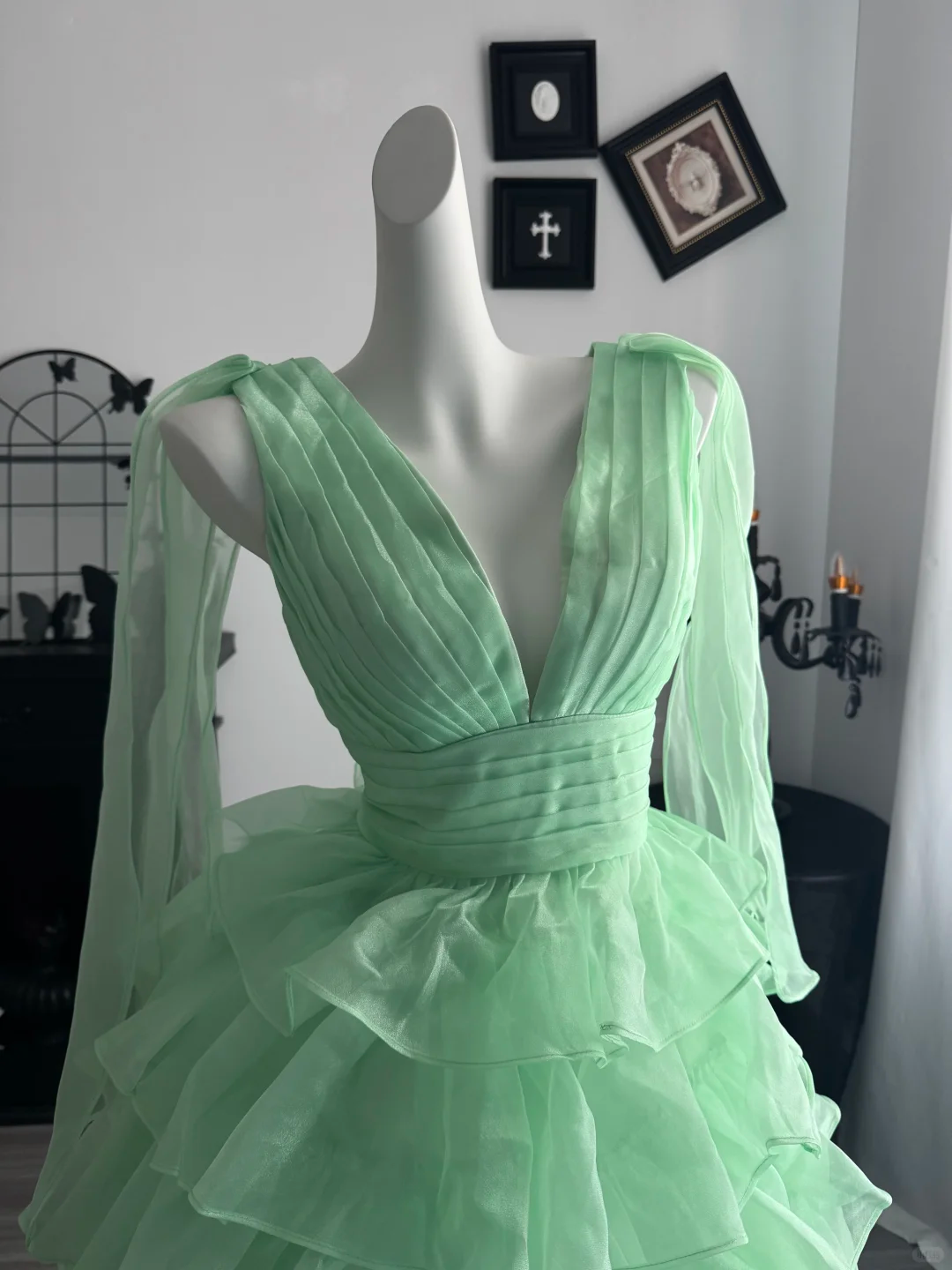 Summer Green A Line V Neck Layered Organza Short Prom Dress Homecoming Dress DP6977