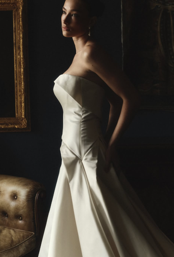 High-class A Line Sweetheart Neck White Satin Long Train Wedding Dress DP5823