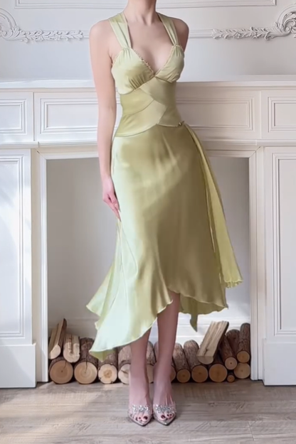Light Green Mermaid Straps Satin Open Back Prom Dress Evening Dress DP3618