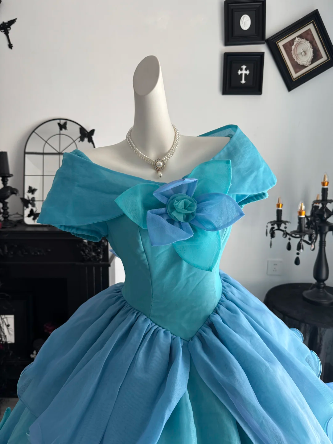 Cinderella Blue Ball Gown Layered Organza Prom Dress Quinceanera Dress DP6959