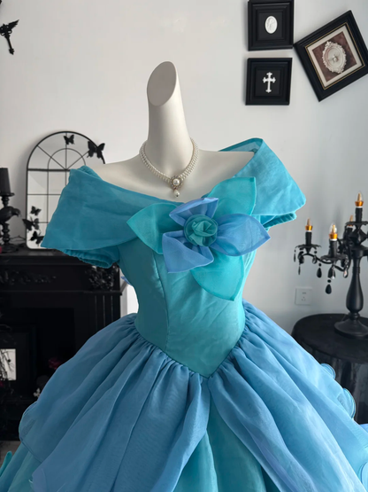 Cinderella Blue Ball Gown Layered Organza Prom Dress Quinceanera Dress DP6959
