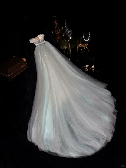 Vintage A Line Strapless Grey Tulle Long Prom Dress Date Dress DP4425