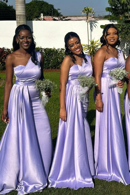 One Shoulder Lavender Sheath Long Bridesmaid Dress DP5562