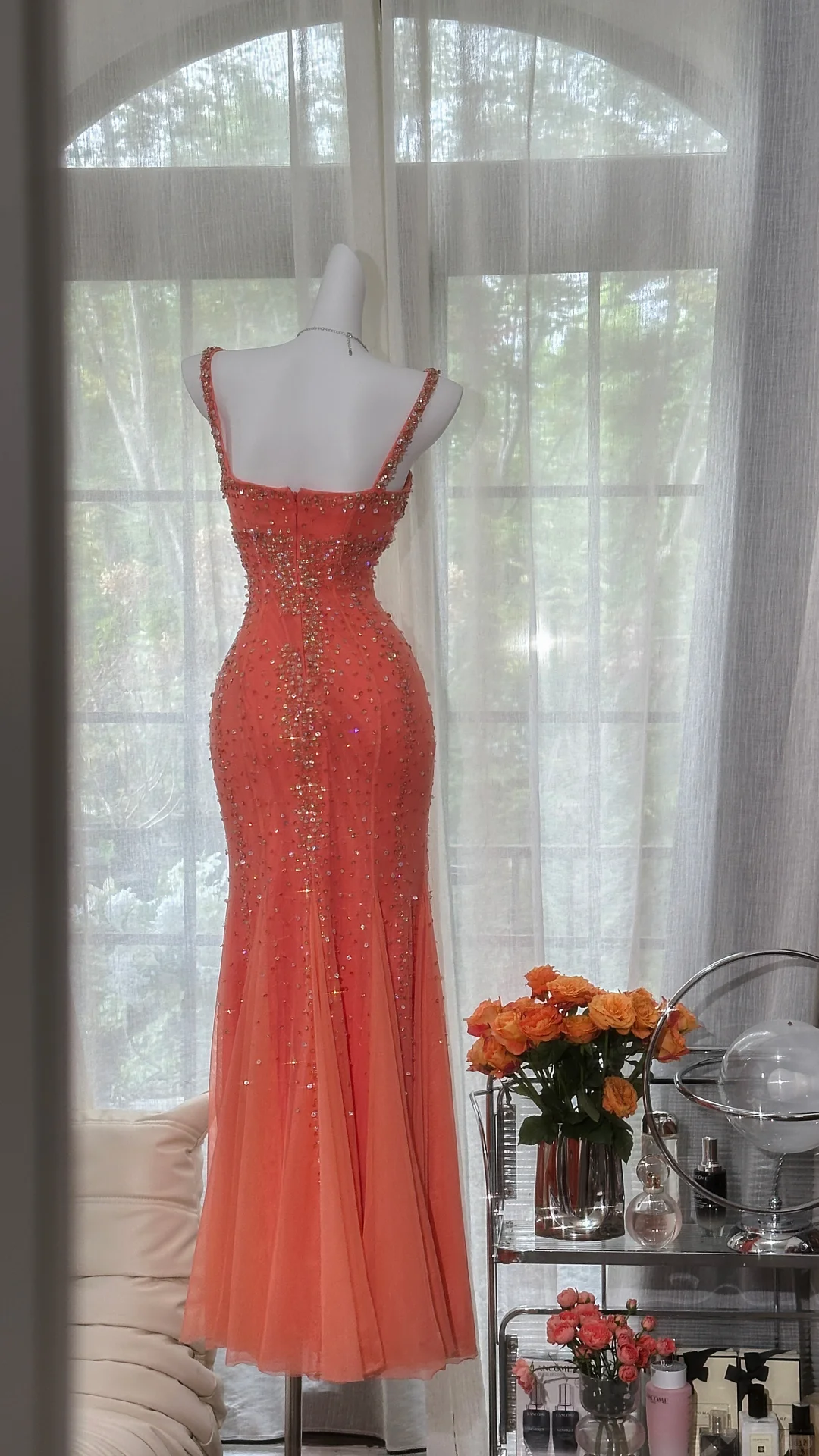 Vintage Mermaid Spaghetti Strap Exquisite Rhinestone Tulle Prom Dress Wedding Guest Dress DP4154