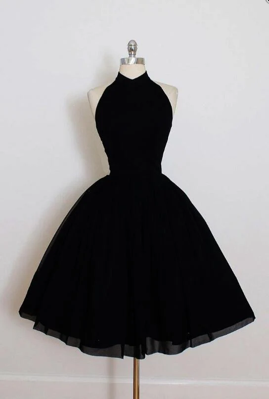 Elegant Black Short Prom Dress Halter Homecoming Party Dress  DP355