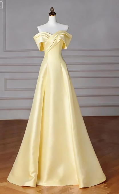 White Off The Shoulder Satin A Line Long Prom Dress DP030