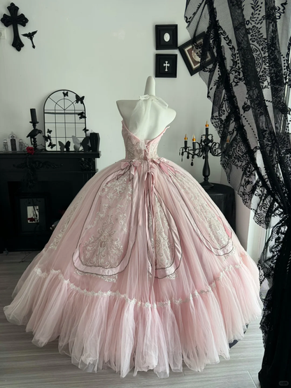 Light Pink Ball Gown Sweetheart Neck Exquisite Beaded Tulle Prom Dress Quinceanera Dress DP6966