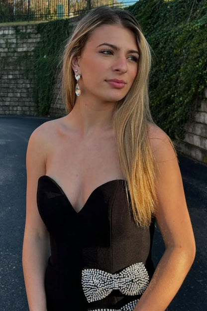 Stylish Mermaid Sweetheart Black Long Prom Dress with Bowknot Split Front DP7727