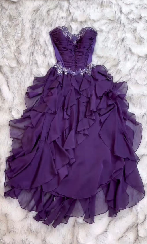 Purple Vintage A Line Sweetheart Neck Ruffle Chiffon Prom Dress DP5158