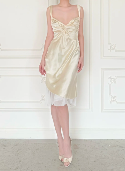 Gentle A Line Straps Light Apricot Satin Backless Short Prom Dress Homecoming Dress DP6452