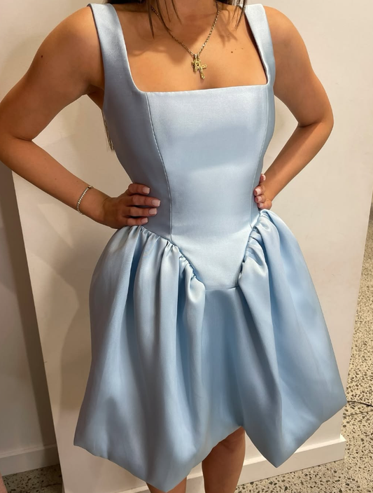 Blue A Line Straps Satin Short Homecoming Dress Birthday Dress DP1771