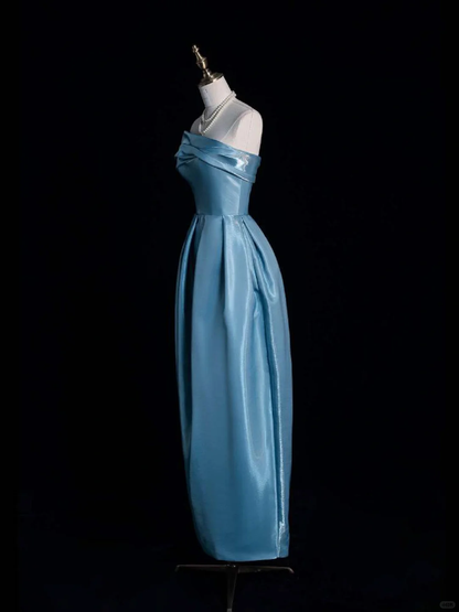 Cute A Line Strapless Blue Satin Party Dress Prom Graduation Prom Dress DP1988