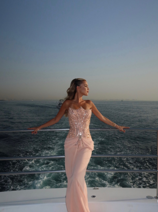 Gentle Pink Mermaid Strapless Beaded Chiffon Prom Dress Evening Dress DP4680