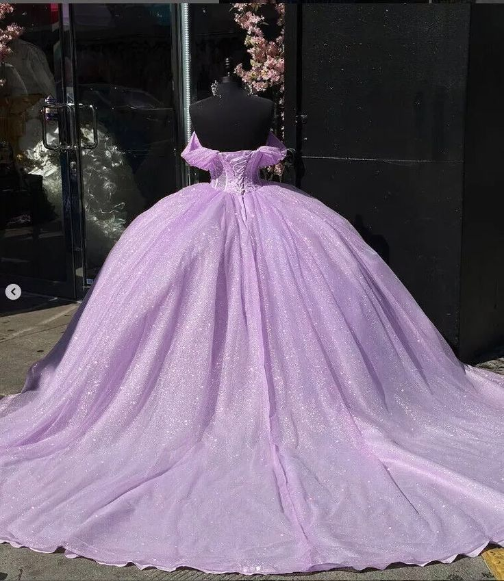 Glitter Off The Shoulder Pink Ball Gown Quinceanera Dress DP683