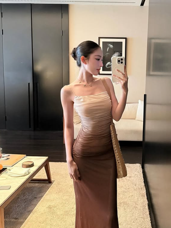 Sexy Sheath Spaghetti Strap Brown Ombre Chiffon Prom Dress Evening Dress DP5571