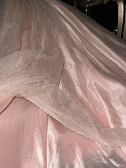 Gentle Pink A Line Sweetheart Neck Tulle Satin Prom Dress Party Evening Dress DP5338