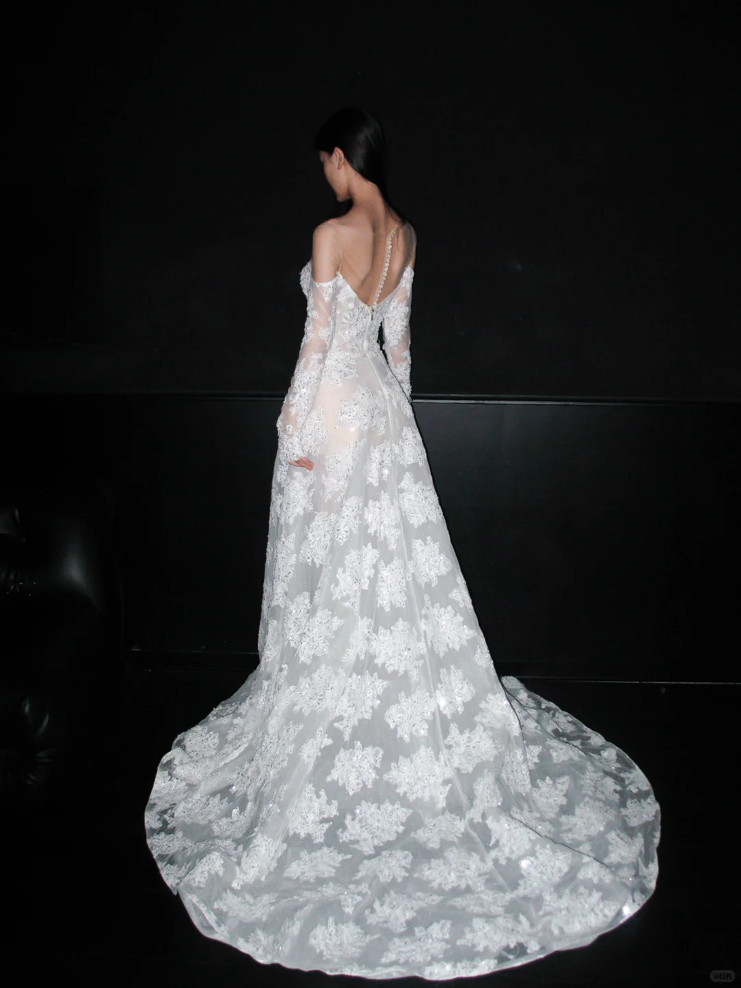 Beautiful A Line Long Sleeve Sequin Lace Long Train Wedding Dress DP6367