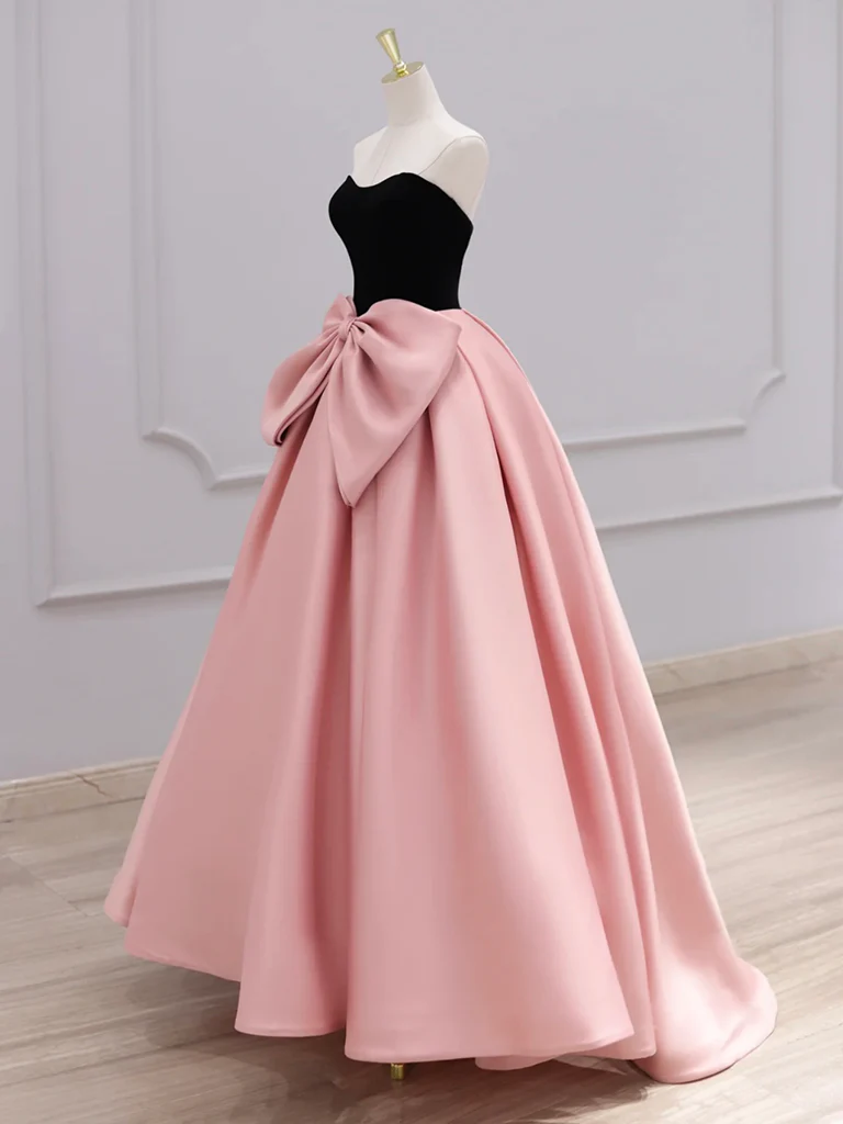 Pink Satin Velvet Long Prom Dress Formal Evening Dress DP369