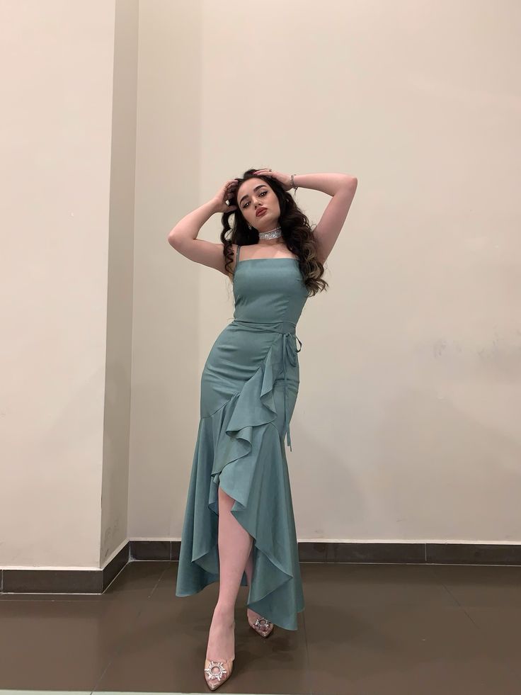 Blue Mermaid Spaghetti Strap Satin Prom Dress Evening Dress DP7168