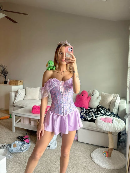 Princess Purple A Line Off the Shoulder Satin Layered Chiffon 16th Birthday Dress Homecoming Dress DP3340