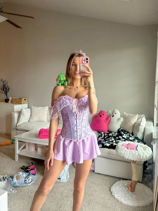 Princess Purple A Line Off the Shoulder Satin Layered Chiffon 16th Birthday Dress Homecoming Dress DP3340