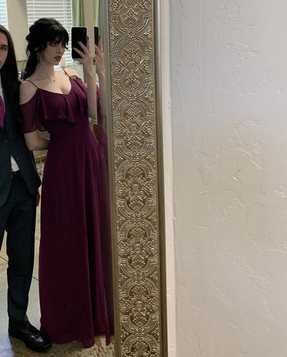 Burgundy A Line Spaghetti Strap Chiffon Prom Dress Formal Dress Bride Dress DP3395