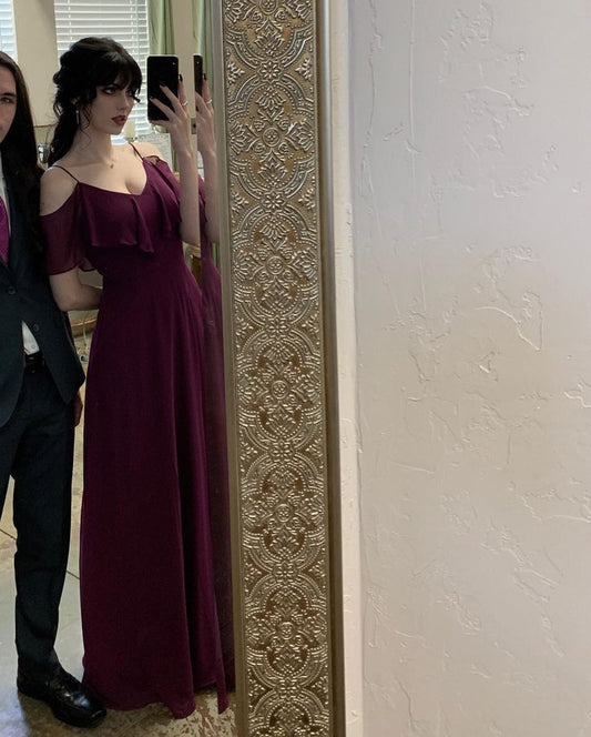 Burgundy A Line Spaghetti Strap Chiffon Prom Dress Formal Dress Bride Dress DP3395