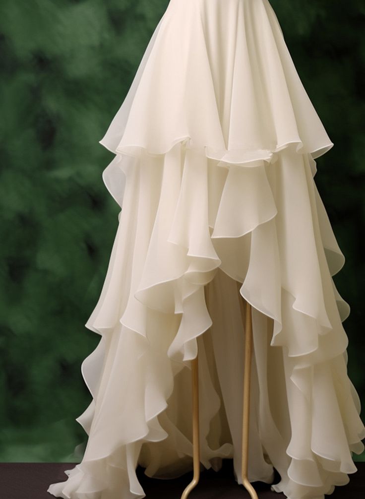 White Chiffon High Low Short Sleeves Party Dress Wedding Dress DP3201